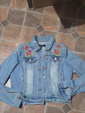 Jou Jou Light Blue Denim Jacket with Rose Embroidery